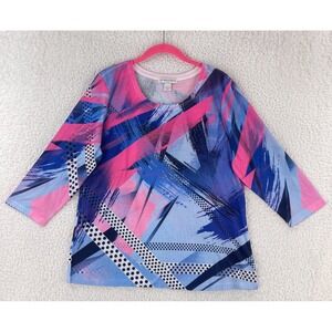 Christopher & Bank Pink Mixed Media Pullover‎ Shirt Womens 3/4 Sleeve Size Large